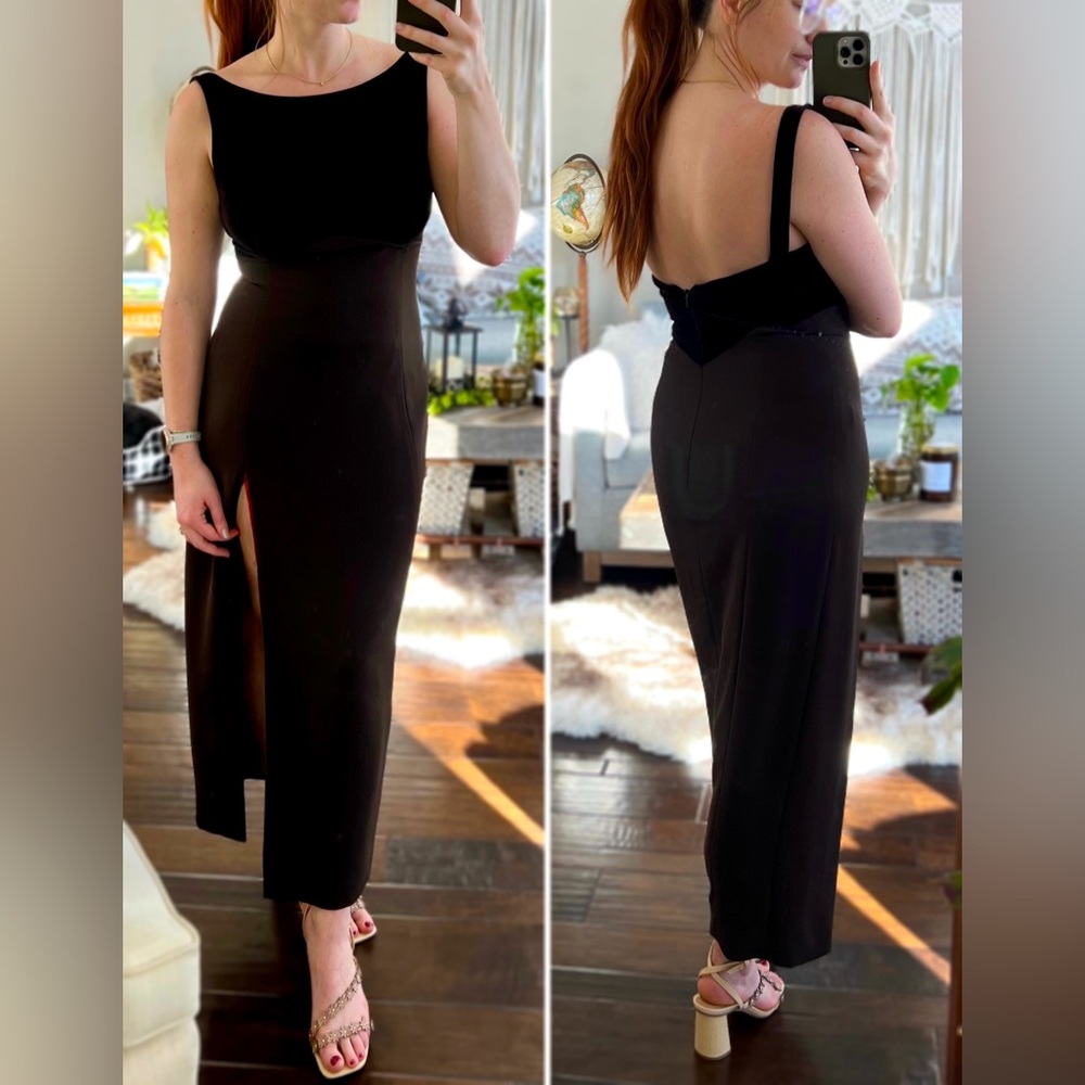 Vintage Tahari - Y2K prom/formal dress - velvet top, slit leg